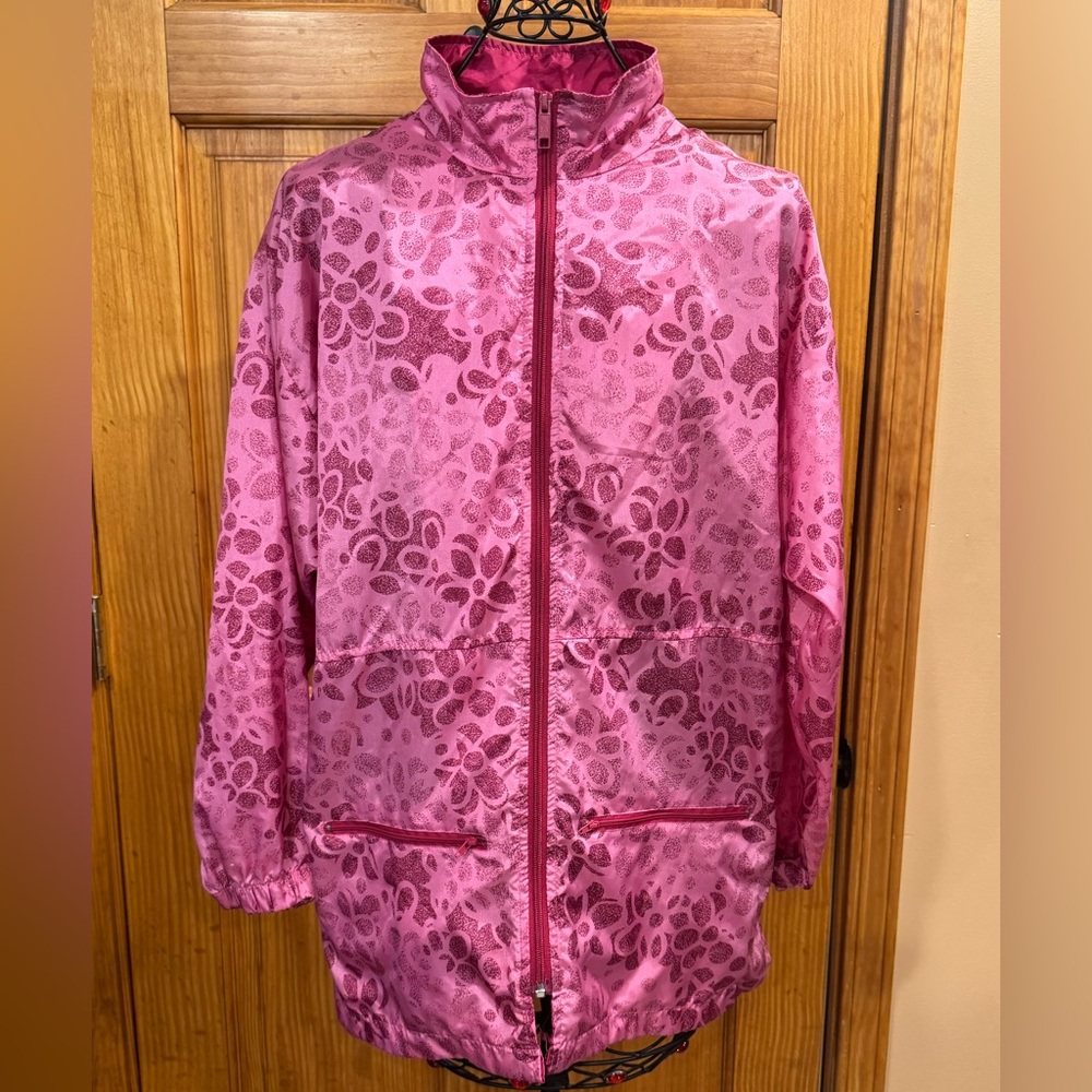 Vintage Reebok Womens Pink Floral Lightweight Nylon Vented Windbreaker Jacket M